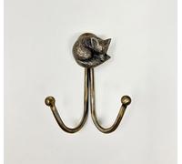 Knobs By Blossom Double Vintage Animal Antique Brass Iron Wall Hook (Sleeping Fox)