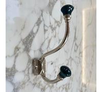 Knobs By Blossom Silver Ceramic Double Hook (Blue)