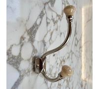 Knobs By Blossom Silver Ceramic Double Hook (Cream)