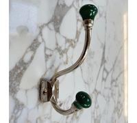 Knobs By Blossom Silver Ceramic Double Hook (Dark Green)