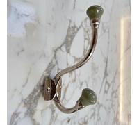 Knobs By Blossom Silver Ceramic Double Hook (Light Green)