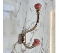 Knobs By Blossom Silver Ceramic Double Hook (Pink)
