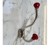 Knobs By Blossom Silver Ceramic Double Hook (Red)