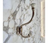 Knobs By Blossom Silver Ceramic Double Hook (White)