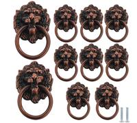 Knobs for Chest of Drawers 10 Pcs Vintage Drop Ring Drawer Pull Knob Antique Red Copper Lion Head Shape Dressing Table Handle Suitable for Cabinet Wardrobe Door Bathroom Furniture Hardware(Red Copper)