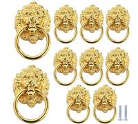 Knobs for Chest of Drawers 10 Pcs Vintage Drop Ring Drawer Pull Knob Antique Red Copper Lion Head Shape Dressing Table Handle Suitable for Cabinet Wardrobe Door Bathroom Furniture Hardware(Gold)