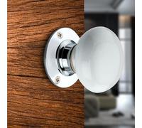 Knobs N Knockers Ceramic Mortise Knob with Chrome Base, Spring Loaded, Bedroom Bathroom Kitchen Handles (Pair) (Plain White Ceramic Mortise Knob Set)