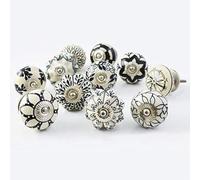 KNOBSWORLD Set of 10 Black & White Ceramic knobs Cabinet Handles Kitchen pulls Drawer Puller