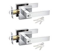 KNOBWELL 2 Pack Keyed Entry Door Handle with Lock and Key, Polished Chrome Keyed Alike Door Handles for Front/Entrance/Bedroom