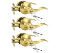 KNOBWELL 3 Pack Keyed Entry Door Handle with Lock and Key, Gold Door Knob for Front/Entrance/Bedroom, Reversible for Left and Right