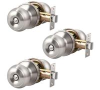 KNOBWELL 3 Pack Privacy Door Knob with Lock in Brushed Nickel Finish for Bedroom and Bathroom, Indoor Security Door Handle with Privacy Lock, Satin Nickel Interior Door Knobs