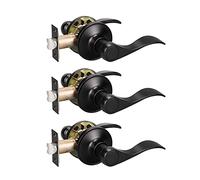 KNOBWELL 3 Pack Wave Style Passage Door Handle, Matte Black Passage Lever, Closet Door Handle Interior, Reversible for Right & Left Side
