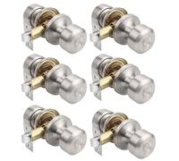 KNOBWELL Brushed Nickel Closet Door Knob, Interior Door Knobs with Cylindrical Shape Knob for Passage, Hallway Doors, Keyless Non-Locking Indoor Door Handle, 6 Pack