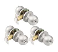 KNOBWELL Brushed Nickel Door Knob for Bedroom Bathroom, Interior Door Knobs with Round Ball Knob, Keyless Privacy Door Knob with Lock, Indoor Door Handle, 3 Pack