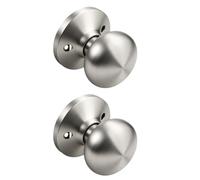 KNOBWELL Brushed Nickel Dummy Door Knobs, Interior Single Sided Door Knob for Closet and Hallway Doors, Keyless Non-Turning Indoor Door Knobset, Flat Ball Shape, 2 Pack