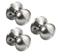 KNOBWELL Brushed Nickel Dummy Door Knobs, Interior Single Sided Door Knob for Closet and Hallway Doors, Keyless Non-Turning Indoor Door Knobset, Flat Ball Shape, 3 Pack