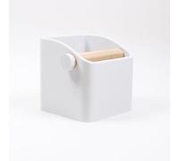 KNOCDIC The Square Knock Box with Oak Knock Bar, Coffee Knock Box, Barista Knock Box, Unique Gift for Coffee Lovers, Strong, Durable, Impact-Resistant, Matte Off White (Oak, Large)