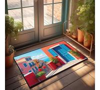 Knock Before Entering Door Sign Colorful Mediterranean View From The Terrace Doormat Farmhouse Front Door Mat Fall Door Rug(40X60CM)