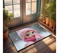 Knock Before Entering Door Sign Snowy Day With A Cute Doll Doormat Farmhouse Front Door Mat Fall Door Rug(65X90CM)