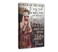Knock On The Door To My Soul You Will Find An Angeless Hippie With Rock And Roll Wall Art Vintage Hippoe Peace Colorful Poster Canvas Poster Wall Art Decor Print Picture Paintings for Living Room Bedr