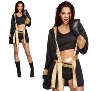 Knockout Boxer Costume Womens Ladies Sexy Boxing Robe Fancy Dress Outfit S-M