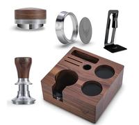 KNODOS 54mm Espresso Accessories Kit for Sage Magnetic Dosing Funnel & Puck Screen, Calibrated Spring Tamper, Adjustable Distributor, WDT Tool, Walnut Tamping Station Organiser