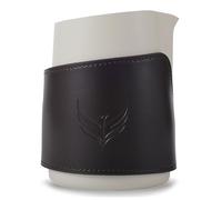 KNODOS Milk Pitcher Handleless Latte Steaming Pitcher (White, 400ml, 14oz) with Leather Sleeve Stainless Steel Milk Frothing Jug