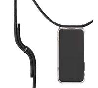 KNOK Mobile Phone Case with Strap for iPhone 16 Pro, Transparent TPU Protective Case with Shock-Absorbent Cord, Black