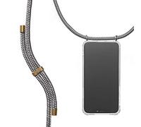 KNOK Mobile Phone Chain Compatible with Apple iPhone 16 Pro Max, Silicone Case with Strap, Mobile Phone Case for Smartphone for Hanging, Transparent Case with Cord, Protective Case with Cord in Grey