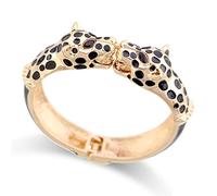 KNOKR Fashion Statement Animal Enamel Cuff Bracelets Bangle Gold Plated Colourful Double Leopards Bracelet for Women Bracelets and bangles (Color : Black)