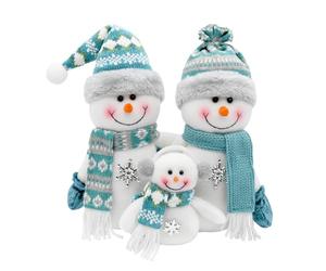 Knomeko Christmas Snowman Decorations Indoor- Blue and White Christmas Ornaments Stuffed Snowman- Cozy Winter Farmhouse, Tabletop, Xmas Tree Decorations