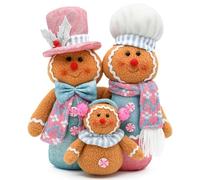 KnomeKo Gingerbread Christmas Decorations Indoor - Winter Pastel Gingerbread Man Plush Family Set - Farmhouse Xmas Kitchen Chef Man, Warm Winter Holiday Tabletop Decor, Pink