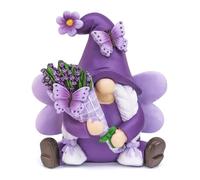 KnomeKo Lavender Gnomes Decor, Spring Resin Garden Gnome Decorations for Home Indoor/Outdoor Pastel Purple Spring Lavender Decorations Farmhouse Butterfly Gnome