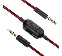 Knomix 3.5mm(1/8") G Pro X Cord Gaming Headset Cable Replacement for Logitech G Pro / G433 / G233, Nylon Braided Wire with Inline Mute Switch and Volume Controller, 2M 6ft Long (Red-Braided)