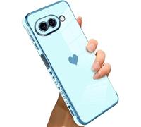 Knoowcase for Google Pixel 10A Case for Girls Women Shockproof Flexible Silicone Bumper Lens Protection Luxury Plated Gold Heart Slim Anti Scratch Phone Case for Google Pixel 10A,Blue