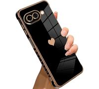 Knoowcase for Google Pixel 10A Case for Girls Women Shockproof Flexible Silicone Bumper Lens Protection Luxury Plated Gold Heart Slim Anti Scratch Phone Case for Google Pixel 10A,Black