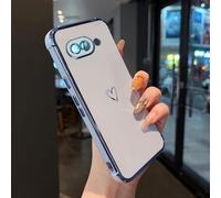 Knoowcase for Google Pixel 10A Case Google Pixel 10A Phone Case for Girls Women Shockproof Flexible Silicone Bumper Lens Protection Luxury Plated Gold Heart Slim Anti Scratch Cover, Blue