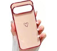 Knoowcase for Google Pixel 11 Case Google Pixel 11 Pro Phone Case for Girls Women Shockproof Flexible Silicone Bumper Lens Protection Luxury Plated Gold Heart Slim Anti Scratch Cover, Pink