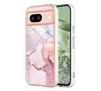 Knoowcase for Google Pixel 8a Case Marble Silicone Cover Shockproof Bumper Glitter Plated Gold Edges Protective Flexible TPU Rubber Skin Case for Google Pixel 8a Women,Rose Gold