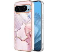 Knoowcase for Google Pixel 9 Case Marble Silicone Cover Shockproof Bumper Glitter Plated Gold Edges Protective Flexible TPU Rubber Skin Case for Google Pixel 9 Pro Women,Rose Gold