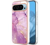 Knoowcase for Google Pixel 9 Case Marble Silicone Cover Shockproof Bumper Glitter Plated Gold Edges Protective Flexible TPU Rubber Skin Case for Google Pixel 9 Pro Women,Dark Purple