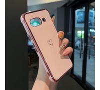 Knoowcase for Google Pixel 9A Case for Google Pixel 9A Phone Case for Girls Women Shockproof Flexible Silicone Bumper Lens Protection Luxury Plated Gold Heart Slim Anti Scratch Phone Cover,Pink