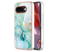 Knoowcase for Google Pixel 9A Case Marble Silicone Cover Shockproof Bumper Glitter Plated Gold Edges Protective Flexible TPU Rubber Skin Case for Google 9A Women,Green