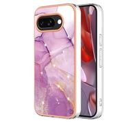 Knoowcase for Google Pixel 9A Case Marble Silicone Cover Shockproof Bumper Glitter Plated Gold Edges Protective Flexible TPU Rubber Skin Case for Google 9A Women,Dark Purple