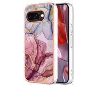 Knoowcase for Google Pixel 9A Case Shockproof Silicone Case Marble Bumper Slim Fit Glitter Plated Gold Edges Rubber TPU Back Shell Drop-Protection Skin Cover for Google Pixel 9A,Rose Red