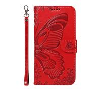 Knoowcase for Honor 400 Pro 5G Case Shockproof Flip Foilo PU Leather Shell Silicone Bumper Butterfly Embossed Magnet Kickstand Protective Cover Case for Honor 400 Pro 5G with Card Holder, Red