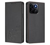 Knoowcase for Honor 400 Smart/ X7d 5G Case Butterfly Embossed Case with Card Holder Magnetic Closure Shockproof PU Leather Wallet Kickstand Full Protective Cover, Black