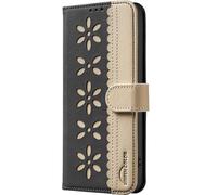 Knoowcase for Honor 600 Case for Honor 600 Phone Case Flowers Pattern Shockproof PU Leather Wallet Pouch Cover with Card Holder Kickstand Drop Protection Anti-Scratch Back Bumper, Black