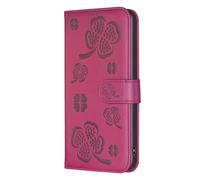 Knoowcase for Honor 600 Phone Case Shockproof PU Leather Bumper Flip Bookstyle Wallet Pouch Embossed Four Leaf Clover Stand Drop Protection Cover for Honor 600 with Card Holder, Red
