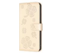 Knoowcase for Honor 600 Phone Case Shockproof PU Leather Bumper Flip Bookstyle Wallet Pouch Embossed Four Leaf Clover Stand Drop Protection Cover for Honor 600 with Card Holder, Gold